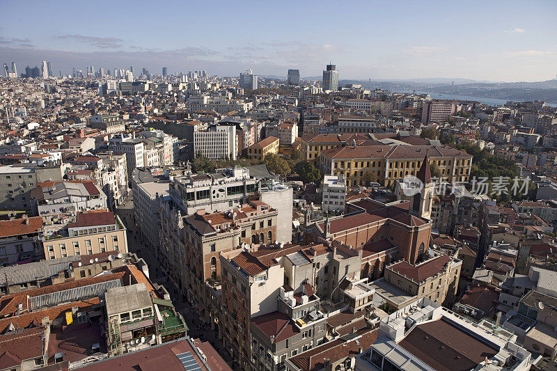 伊斯坦布尔的建筑和全景城市景观。从Taksim Beyoglu Odakule地区到Besiktas Levent的伊斯坦布尔鸟瞰图。